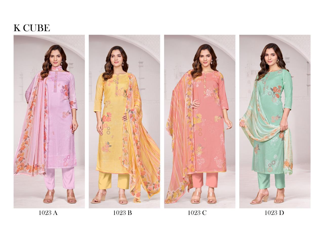 Ravina 1023 K Cube Cotton Pant Style Suits Exporter