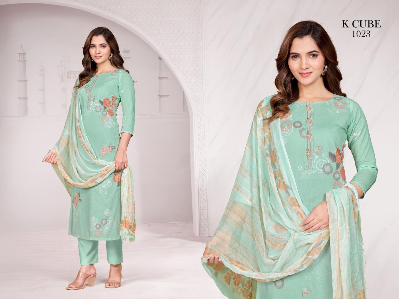 Ravina 1023 K Cube Cotton Pant Style Suits Exporter