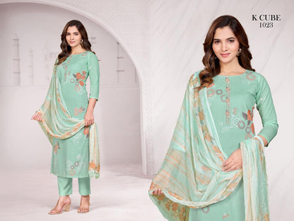 Ravina 1023 K Cube Cotton Pant Style Suits Exporter