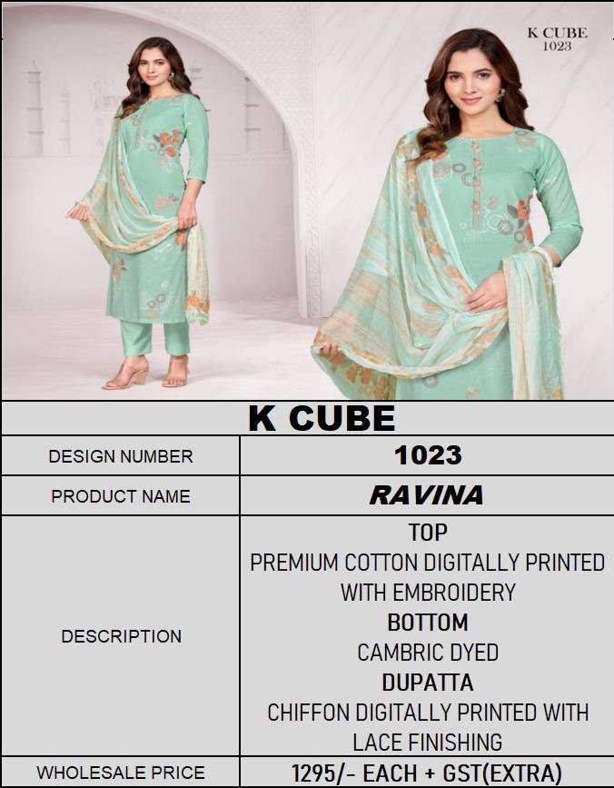 Ravina 1023 K Cube Cotton Pant Style Suits Exporter