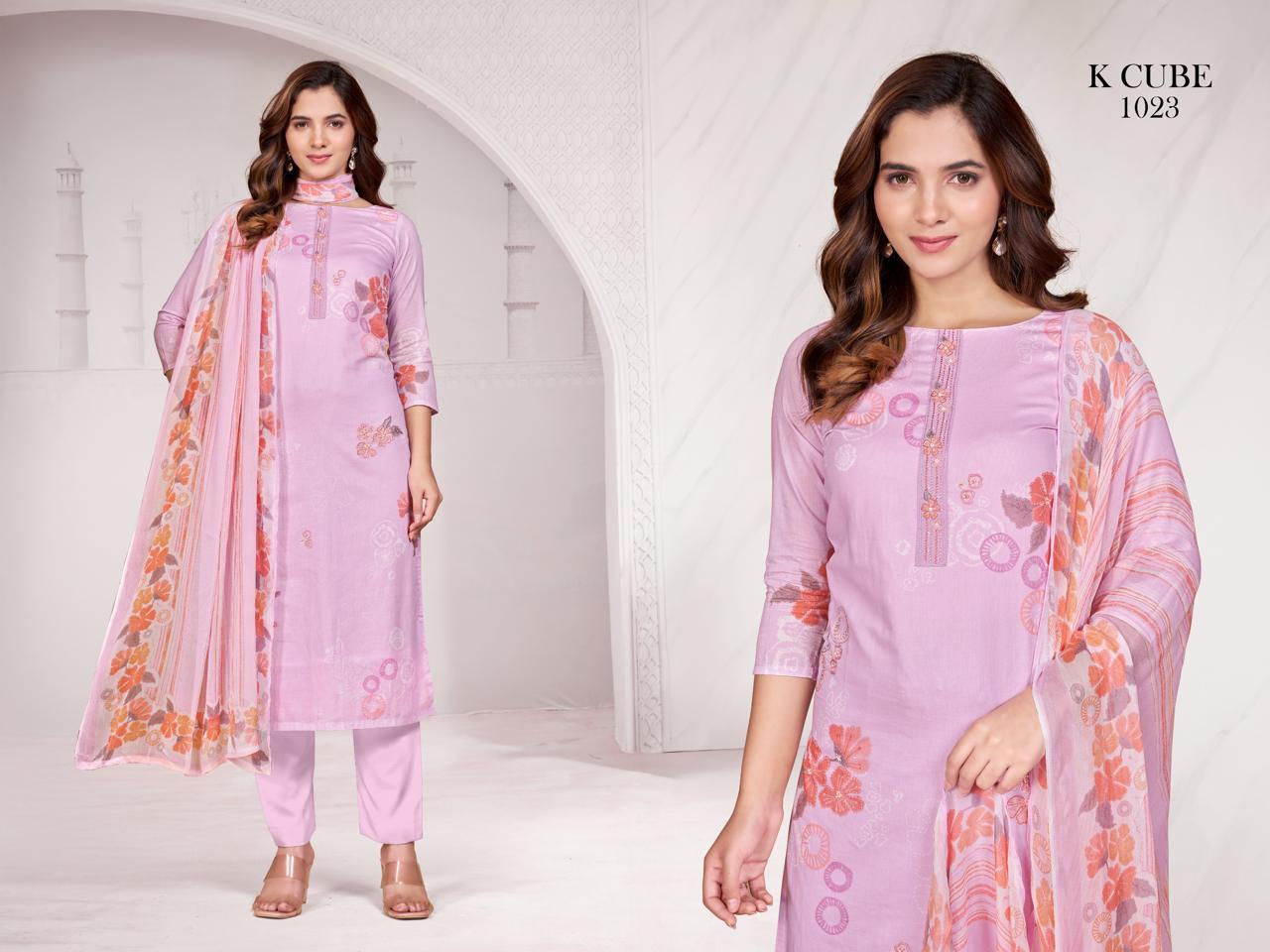 Ravina 1023 K Cube Cotton Pant Style Suits Exporter