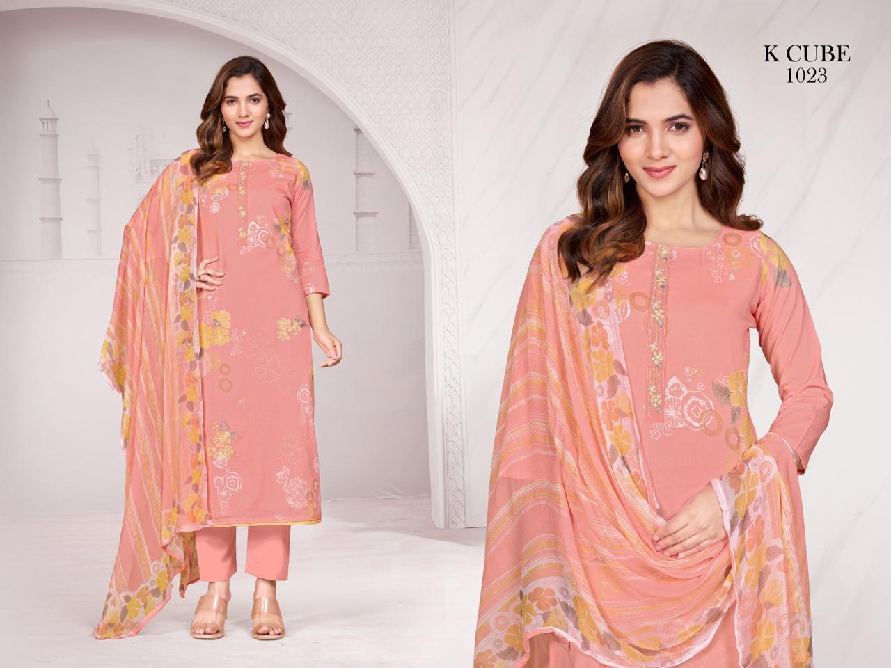Ravina 1023 K Cube Cotton Pant Style Suits Exporter