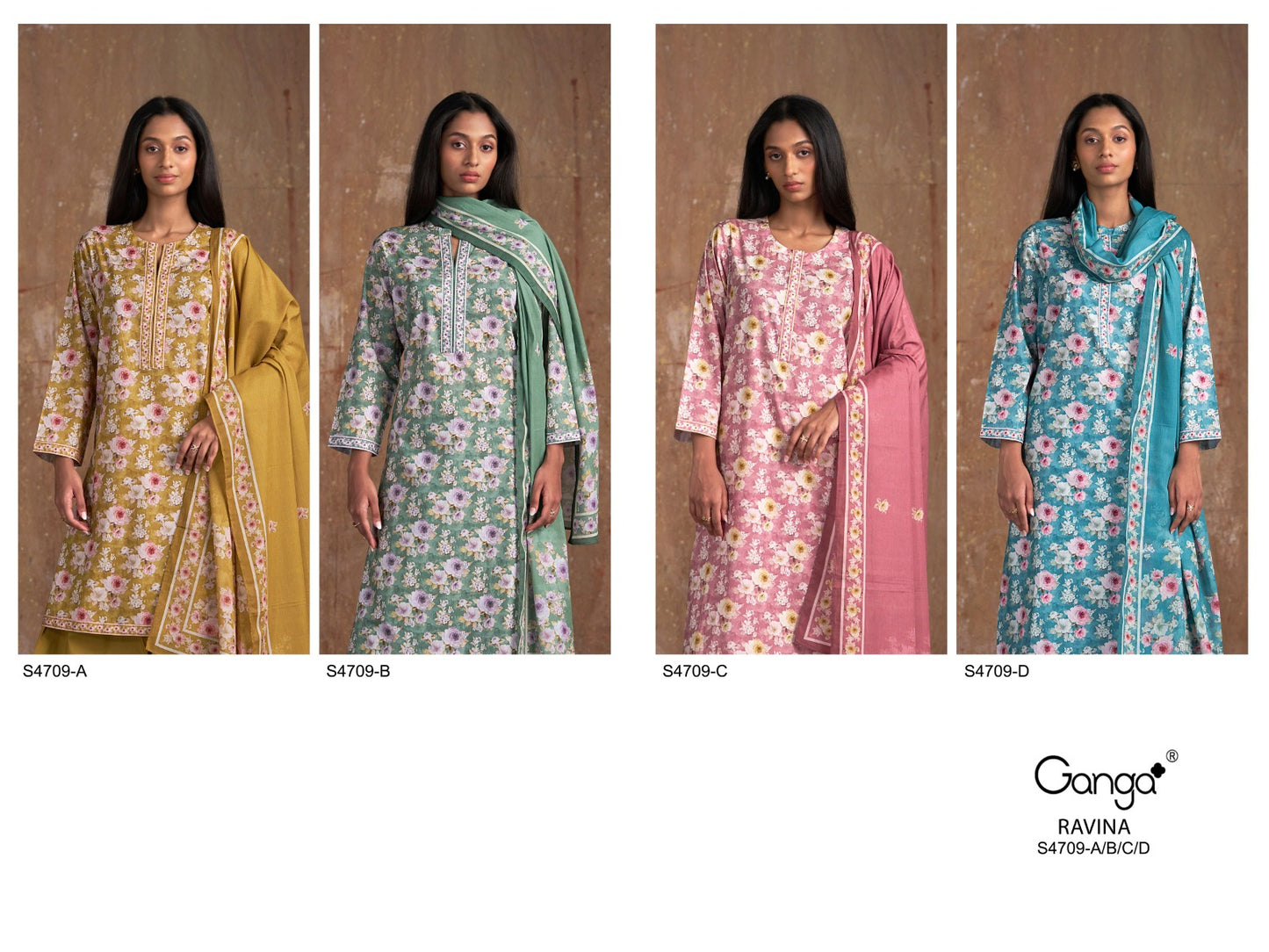 Ravina 4709 Ganga Cotton Pant Style Suits Supplier Ahmedabad