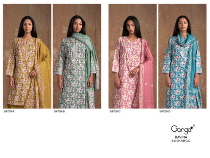 Ravina 4709 Ganga Cotton Pant Style Suits Supplier Ahmedabad