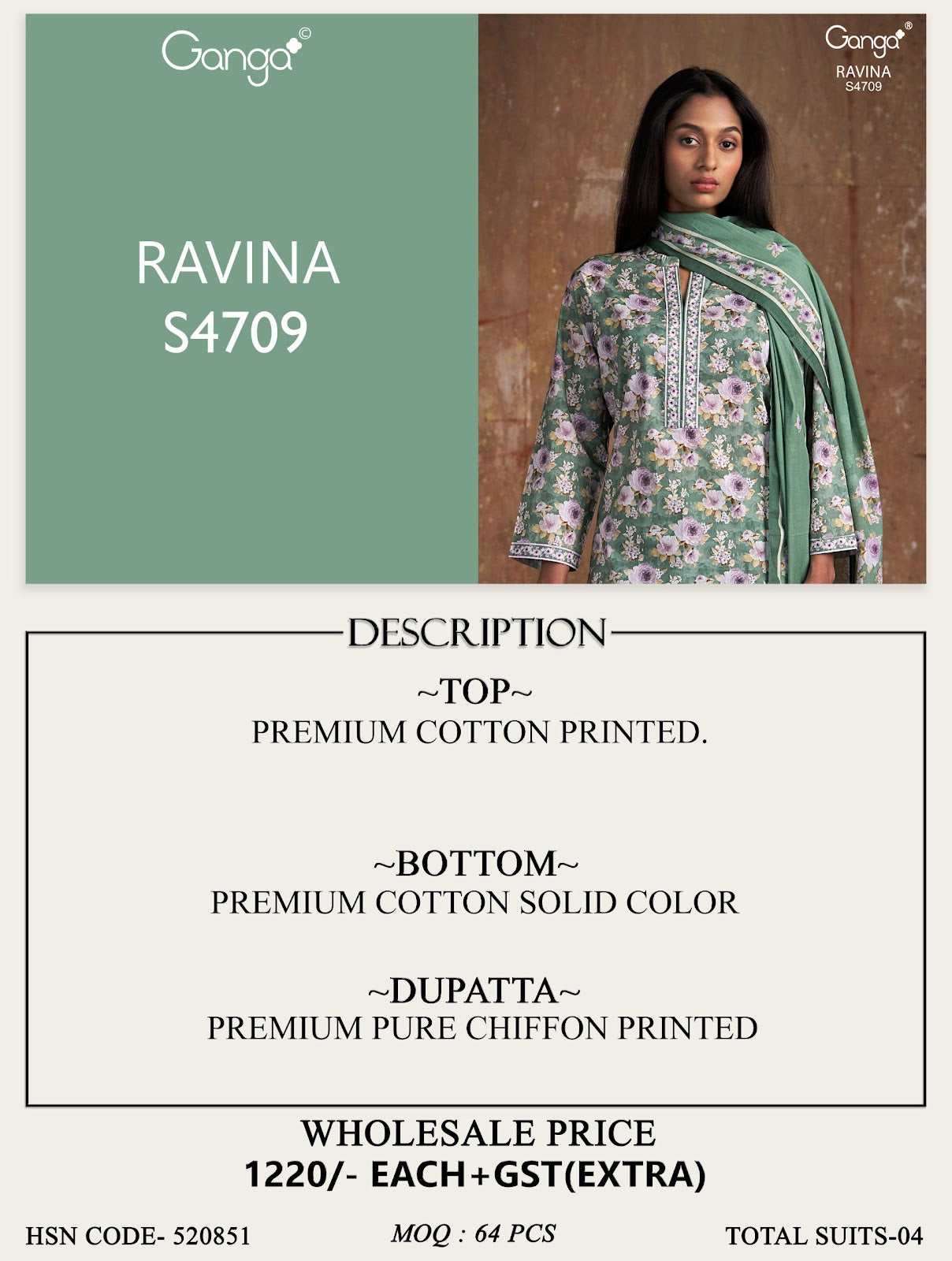 Ravina 4709 Ganga Cotton Pant Style Suits Supplier Ahmedabad