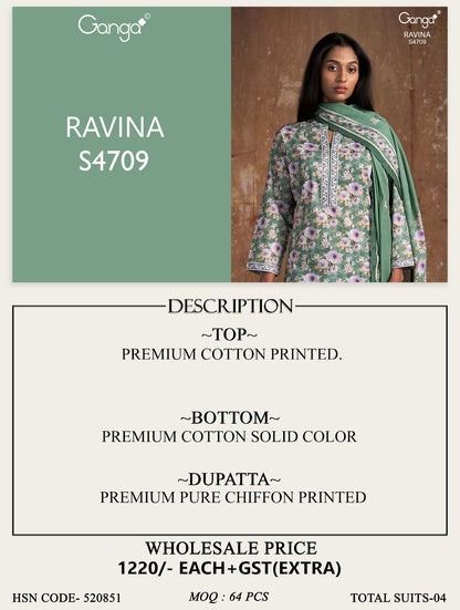 Ravina 4709 Ganga Cotton Pant Style Suits Supplier Ahmedabad