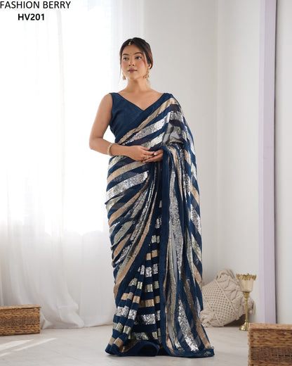 Ravina Fashion Berry Georgette Sarees Supplier Gujarat