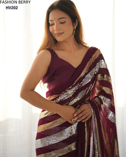 Ravina Fashion Berry Georgette Sarees Supplier Gujarat