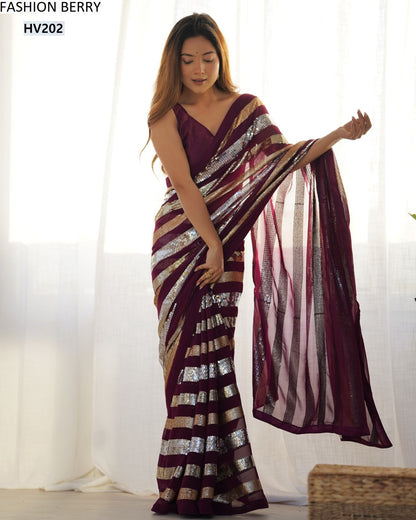 Ravina Fashion Berry Georgette Sarees Supplier Gujarat