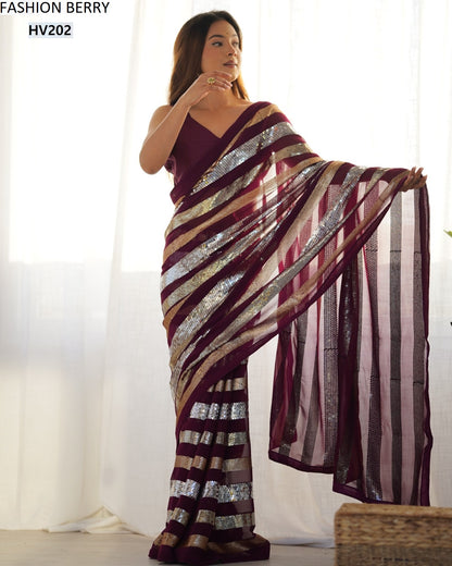 Ravina Fashion Berry Georgette Sarees Supplier Gujarat