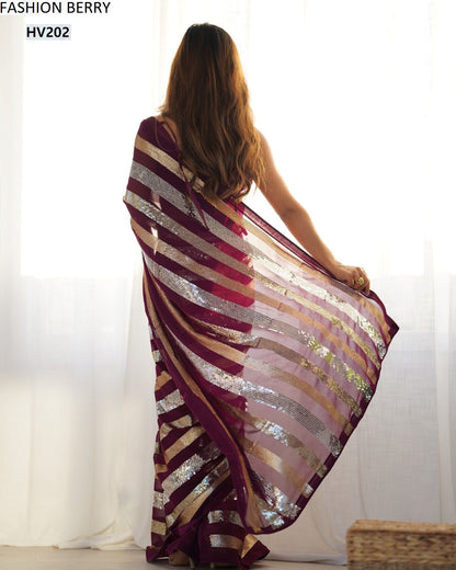 Ravina Fashion Berry Georgette Sarees Supplier Gujarat