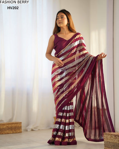 Ravina Fashion Berry Georgette Sarees Supplier Gujarat