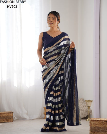 Ravina Fashion Berry Georgette Sarees Supplier Gujarat