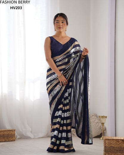 Ravina Fashion Berry Georgette Sarees Supplier Gujarat