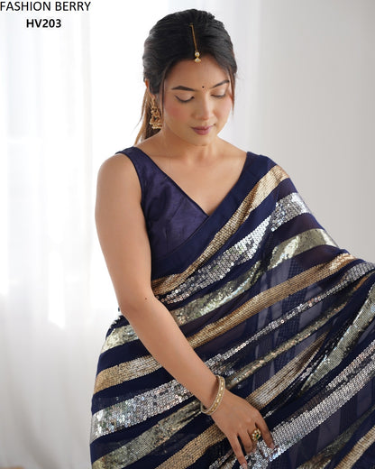 Ravina Fashion Berry Georgette Sarees Supplier Gujarat