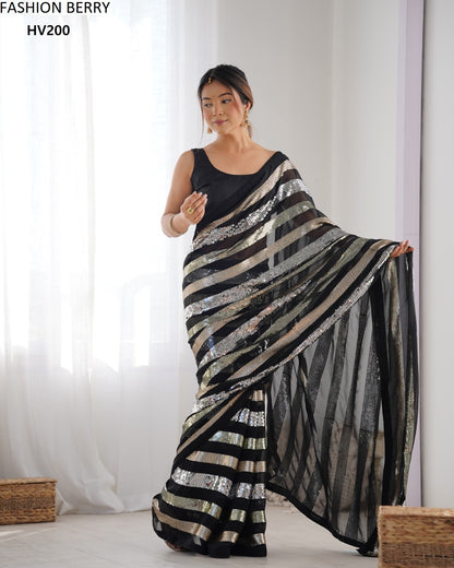 Ravina Fashion Berry Georgette Sarees Supplier Gujarat