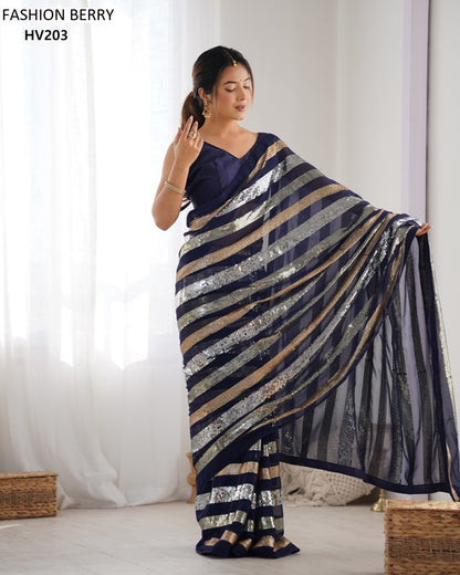 Ravina Fashion Berry Georgette Sarees Supplier Gujarat