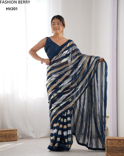 Ravina Fashion Berry Georgette Sarees Supplier Gujarat