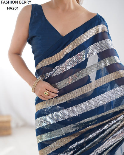 Ravina Fashion Berry Georgette Sarees Supplier Gujarat