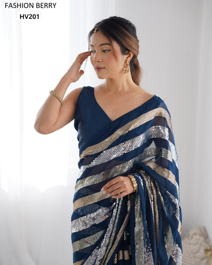 Ravina Fashion Berry Georgette Sarees Supplier Gujarat