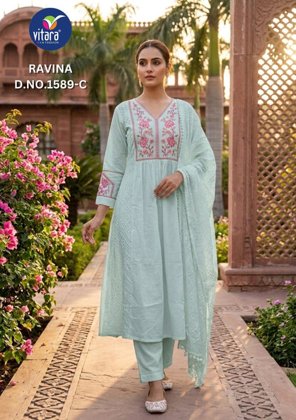 Ravina Vitara Cambric Readymade Cotton Pant Suits Wholesale Price