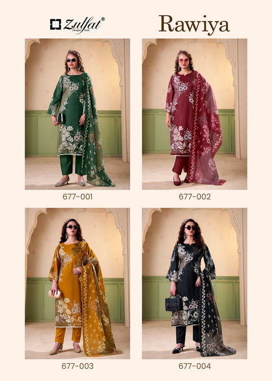 Rawiya Zulfat Designer Jaam Cotton Karachi Salwar Suits Supplier Ahmedabad
