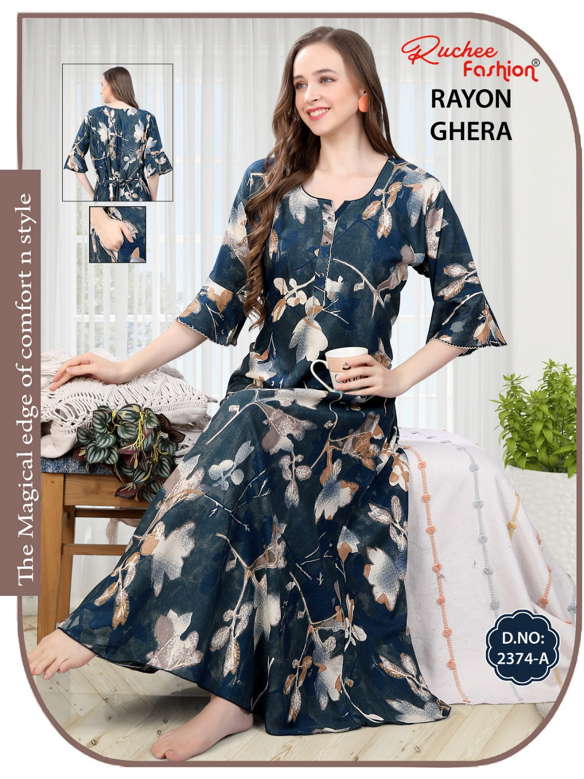 Rayon Ghera 101224 Ruchee Fashion Night Gowns Supplier Gujarat