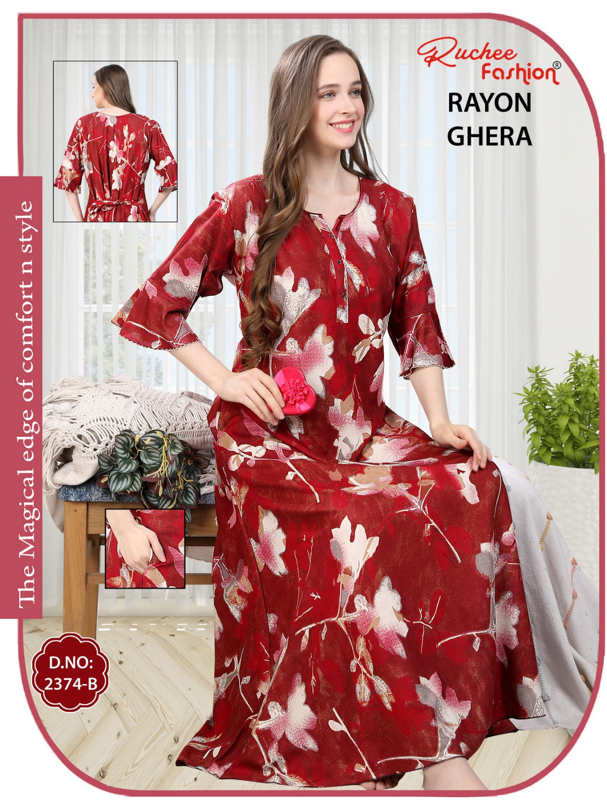 Rayon Ghera 101224 Ruchee Fashion Night Gowns Supplier Gujarat