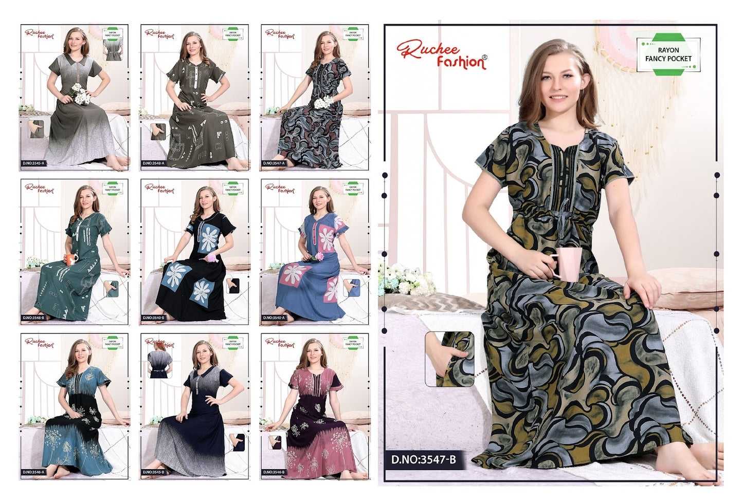 Rayon 0608 Ruchee Fashion Night Gowns Wholesaler India