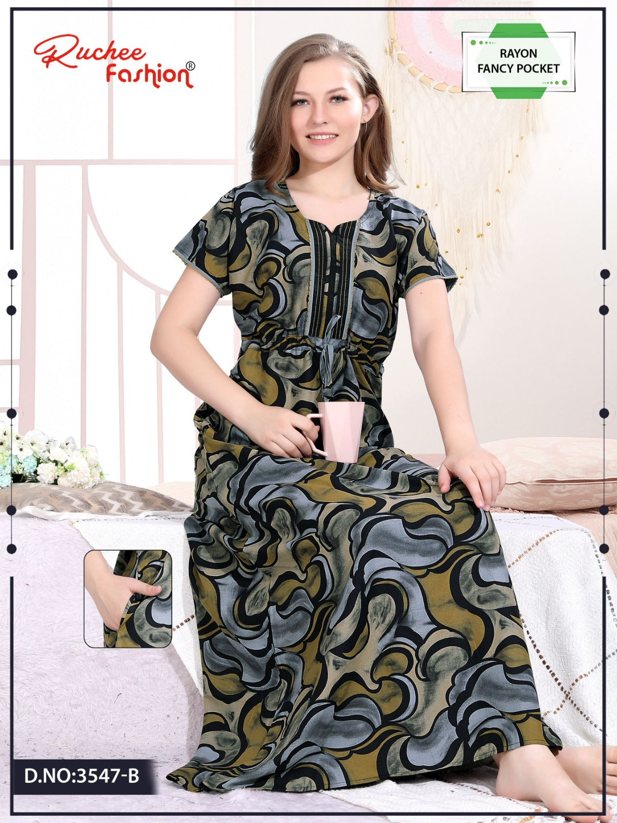 Rayon 0608 Ruchee Fashion Night Gowns Wholesaler India