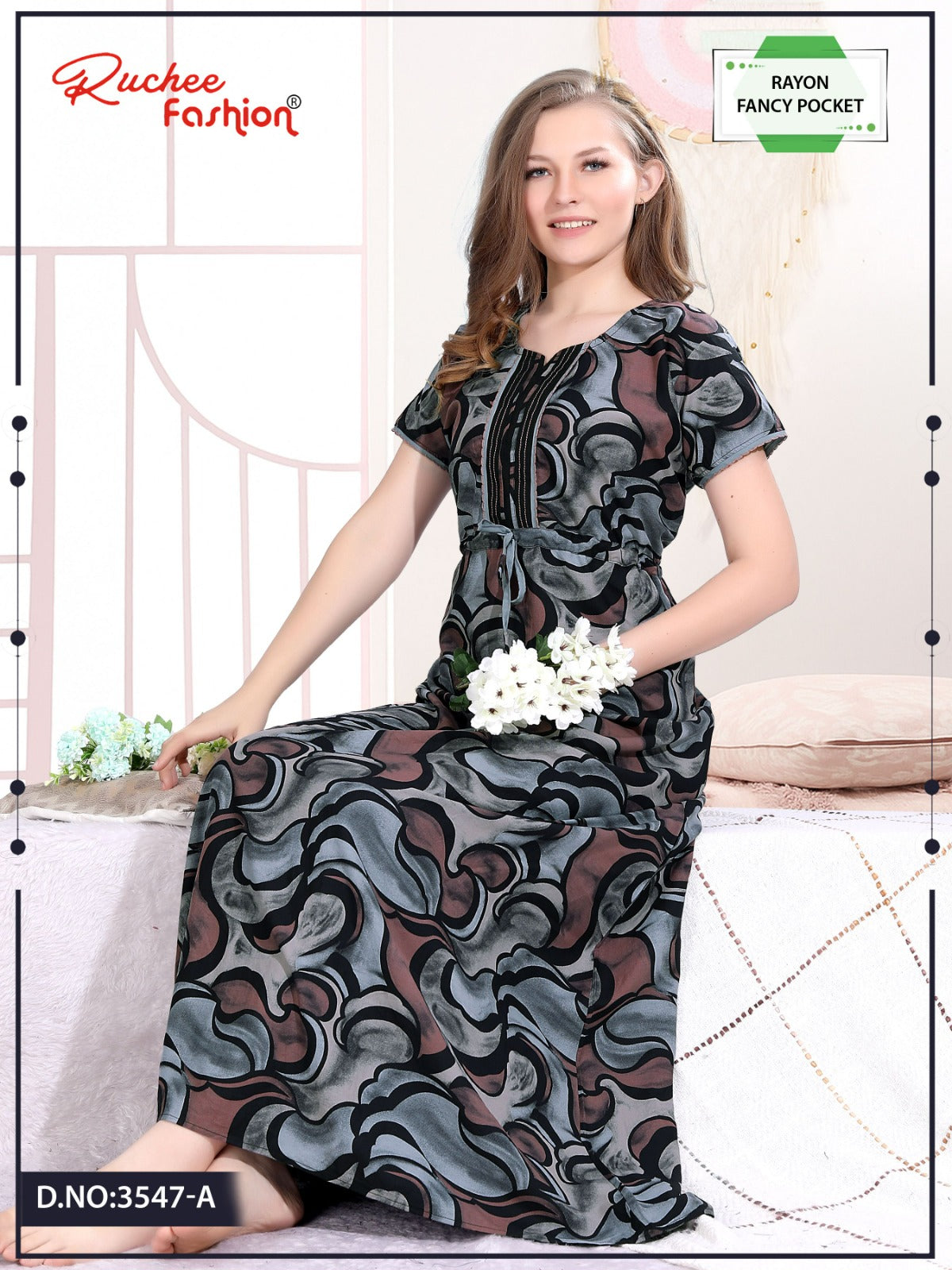 Rayon 0608 Ruchee Fashion Night Gowns Wholesaler India