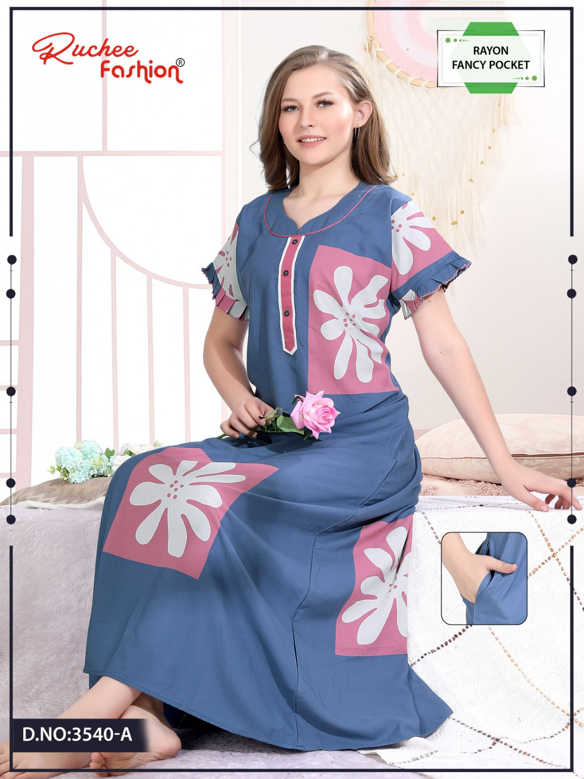 Rayon 0608 Ruchee Fashion Night Gowns Wholesaler India