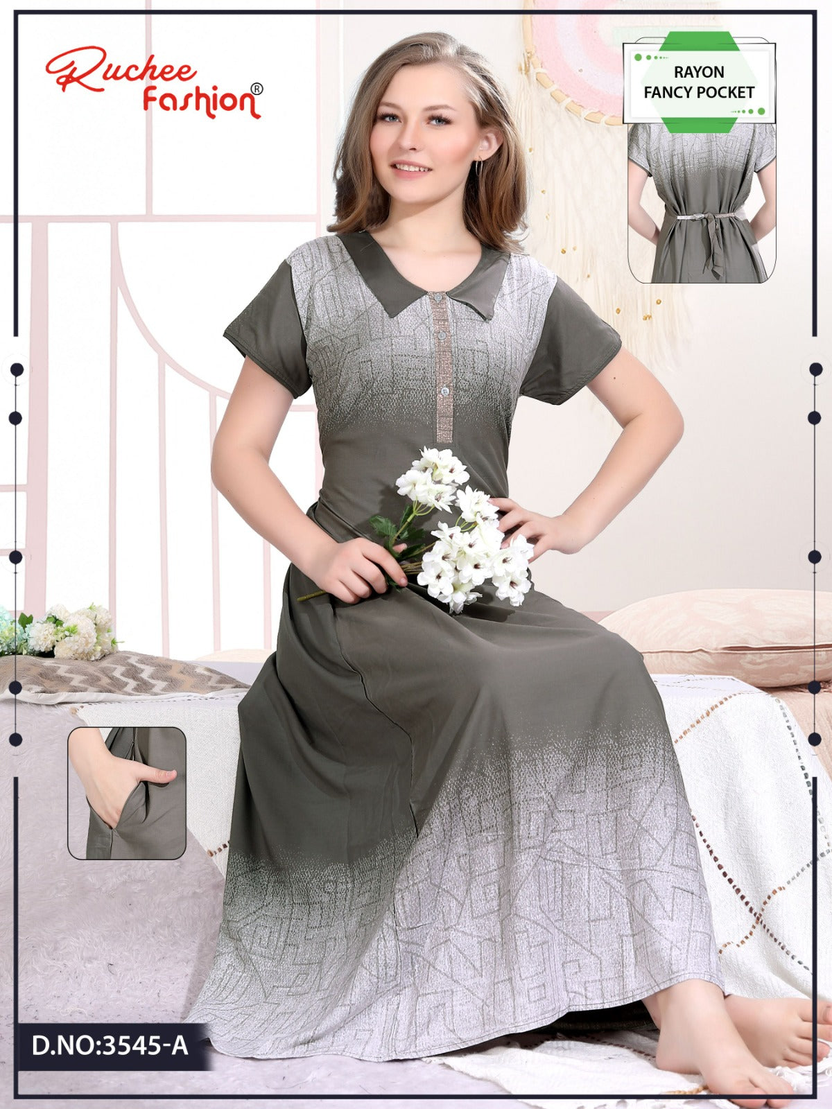 Rayon 0608 Ruchee Fashion Night Gowns Wholesaler India