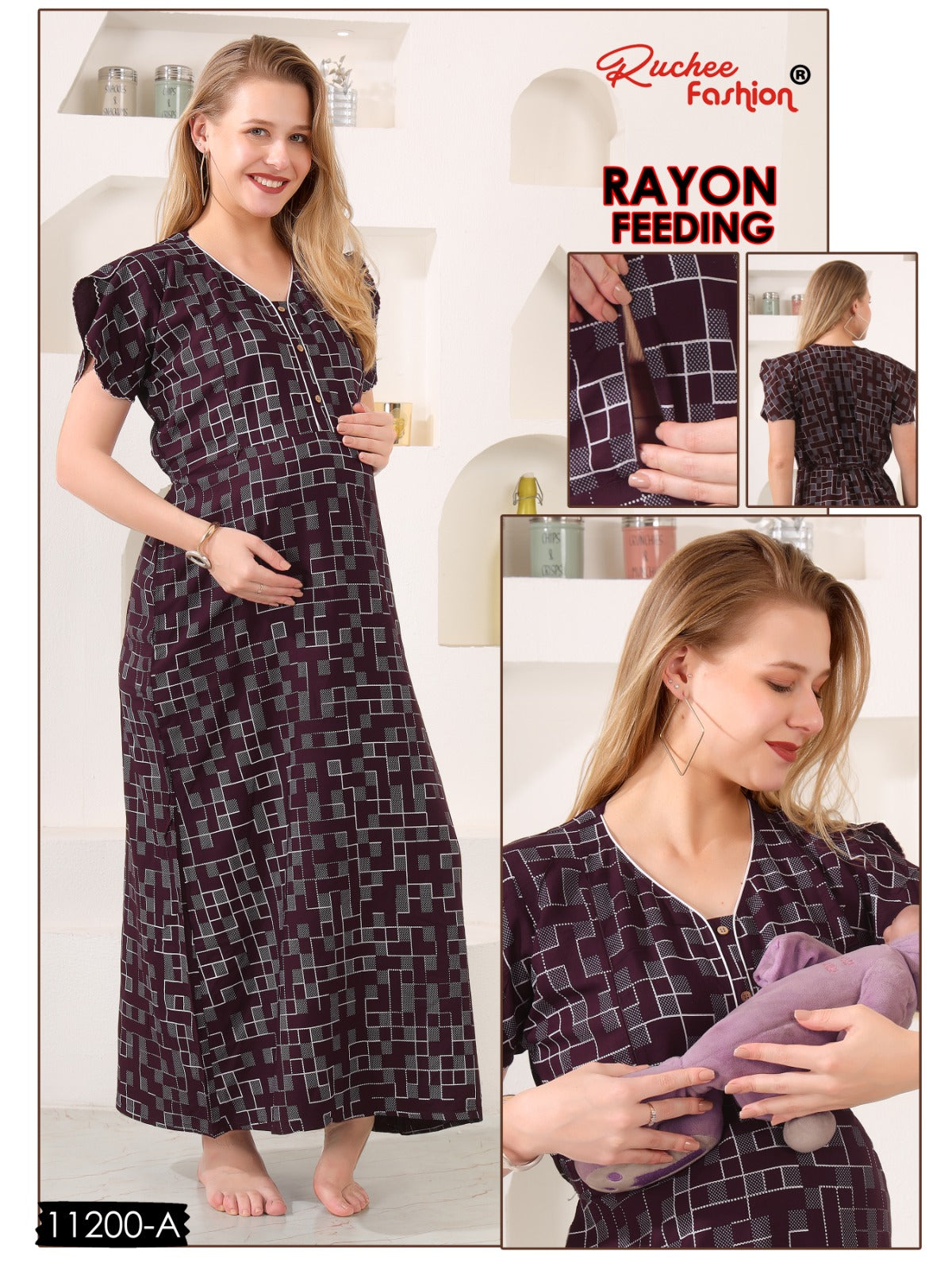 Rayon 11200-11206 Ruchee Fashion Feeding Night Gown Wholesaler Ahmedabad