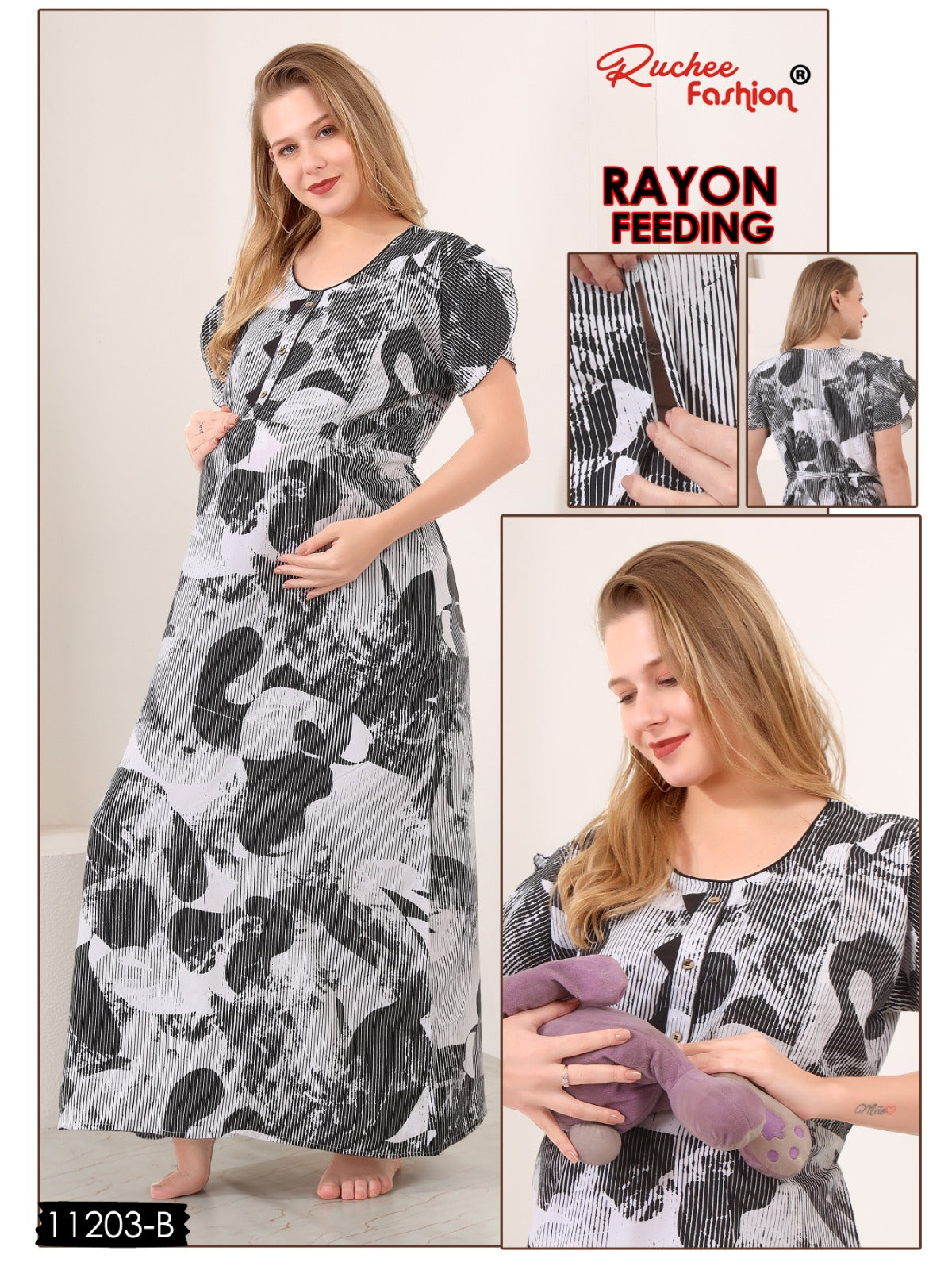 Rayon 11200-11206 Ruchee Fashion Feeding Night Gown Wholesaler Ahmedabad