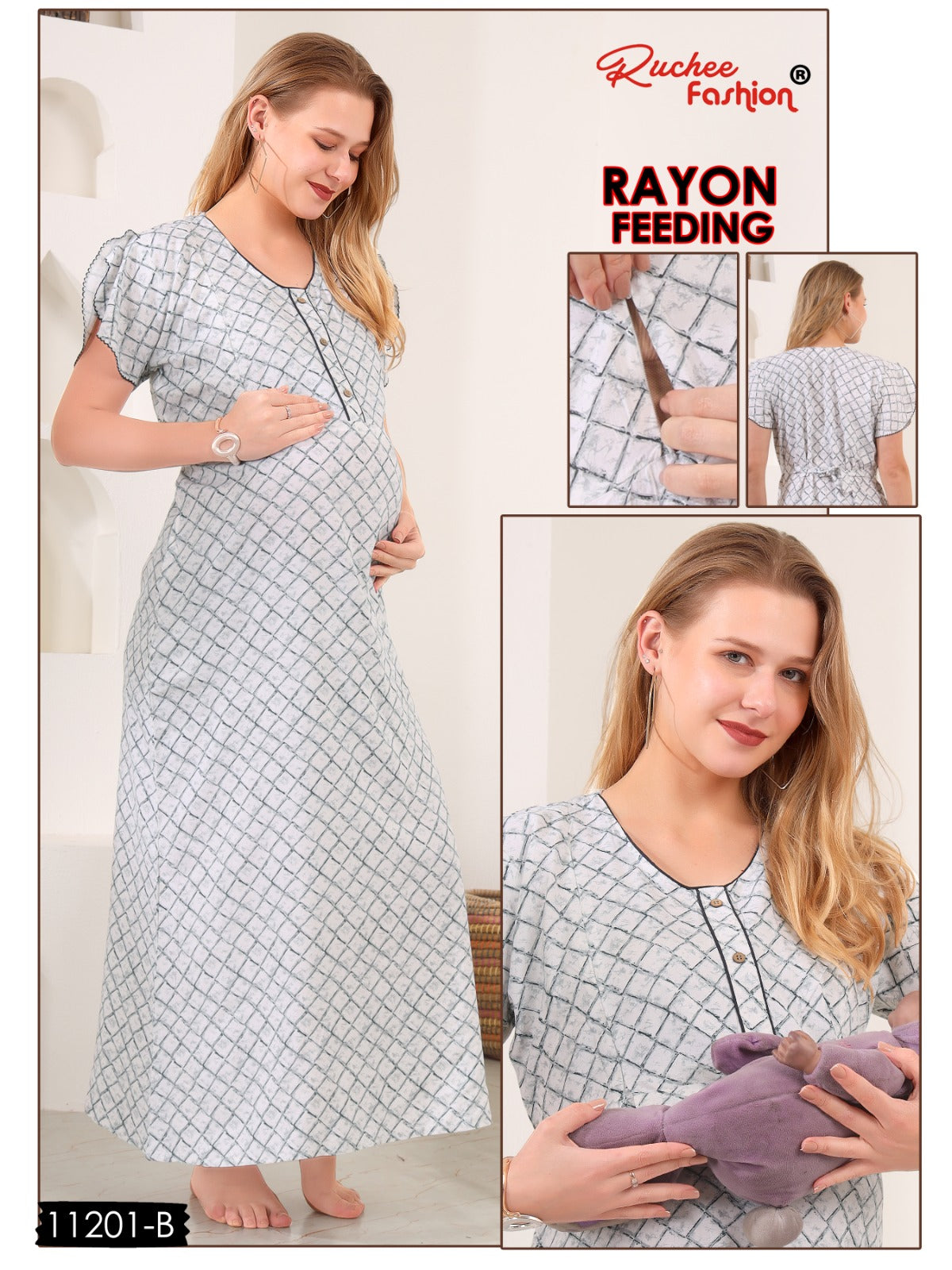 Rayon 11200-11206 Ruchee Fashion Feeding Night Gown Wholesaler Ahmedabad