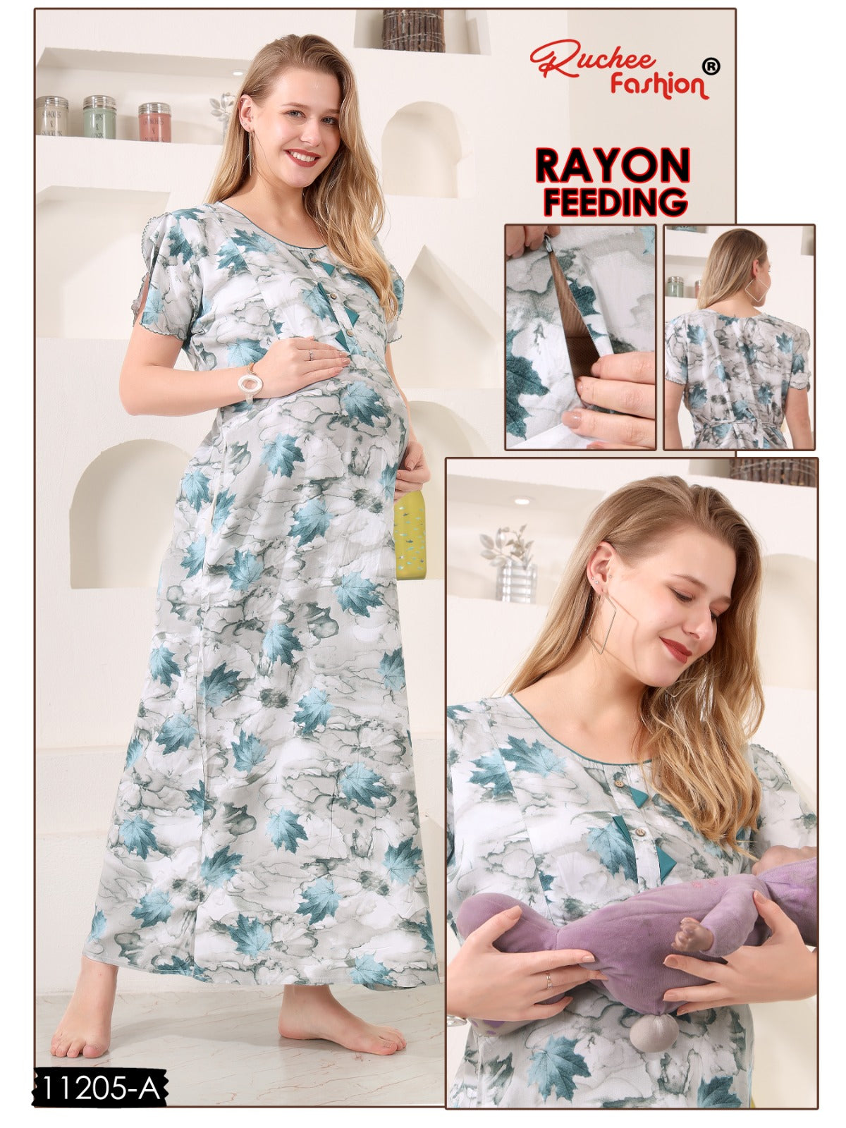 Rayon 11200-11206 Ruchee Fashion Feeding Night Gown Wholesaler Ahmedabad
