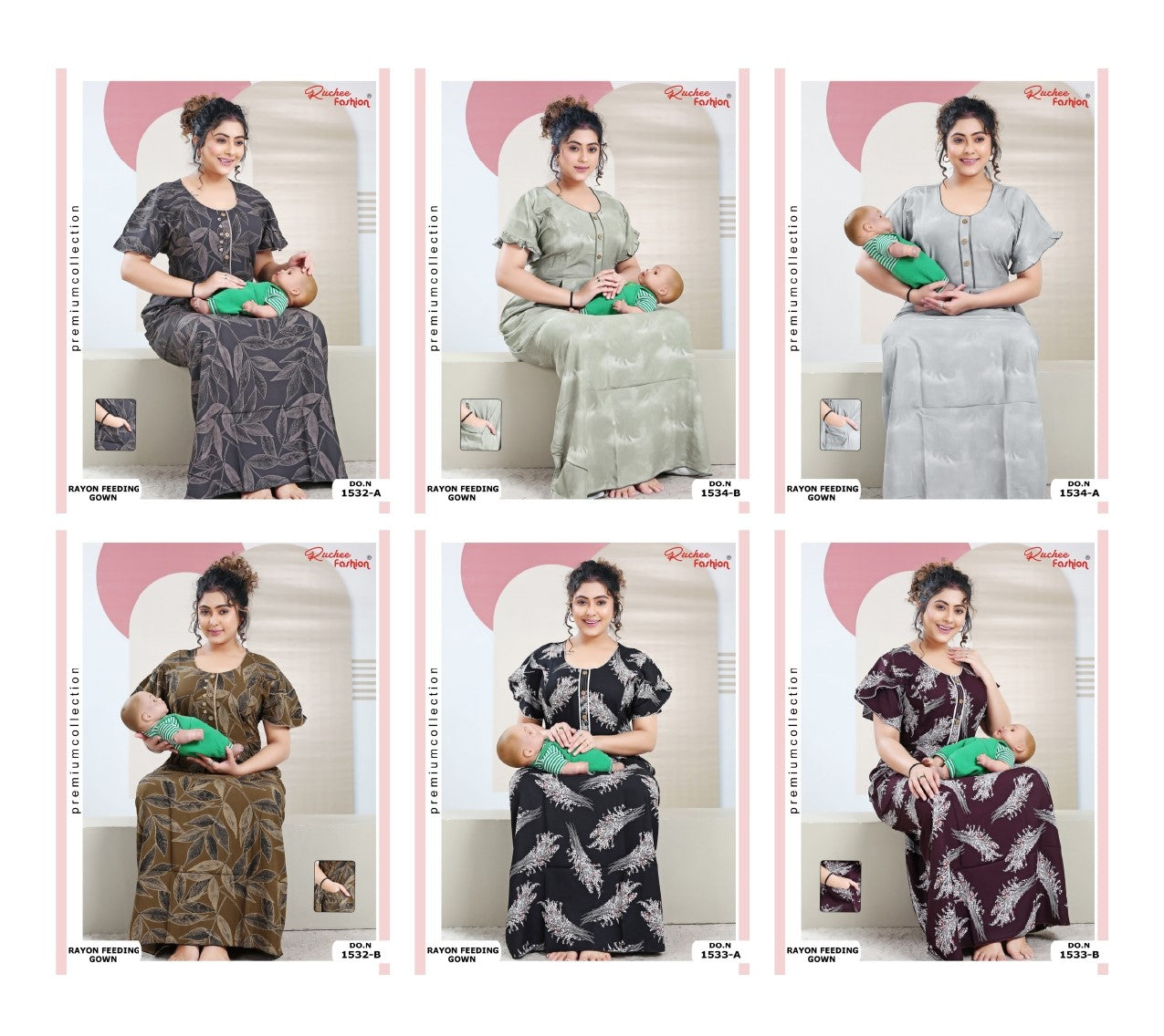 Rayon 1532-1534 Ruchee Fashion Feeding Night Gown Manufacturer Ahmedabad