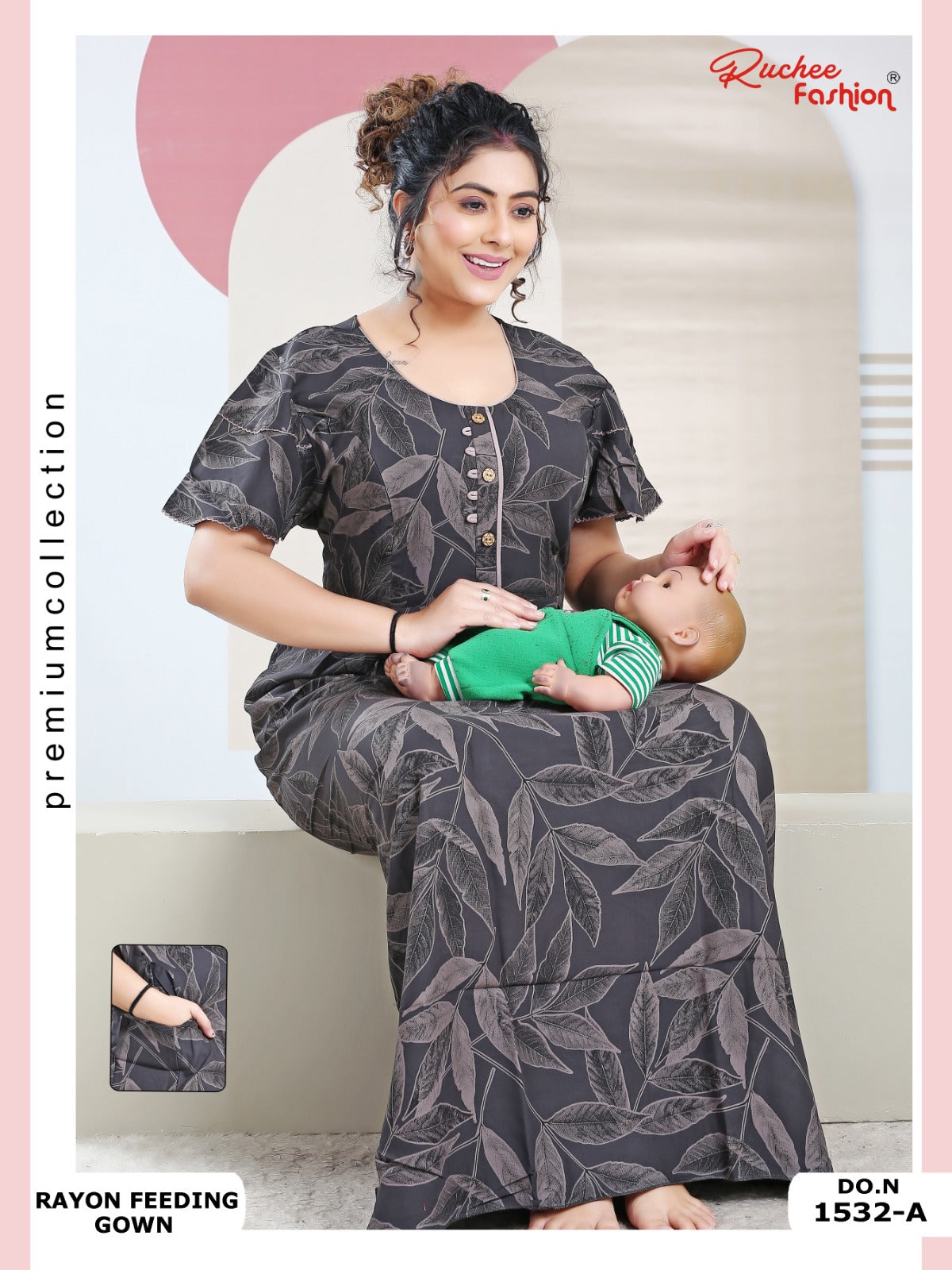 Rayon 1532-1534 Ruchee Fashion Feeding Night Gown Manufacturer Ahmedabad