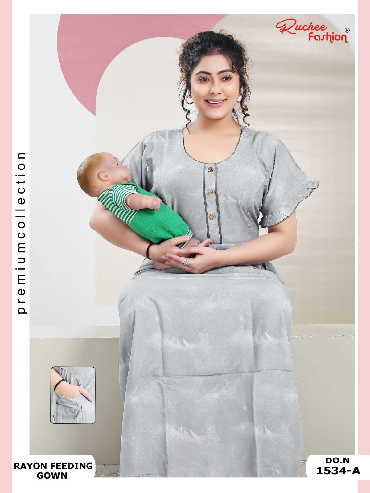 Rayon 1532-1534 Ruchee Fashion Feeding Night Gown Manufacturer Ahmedabad