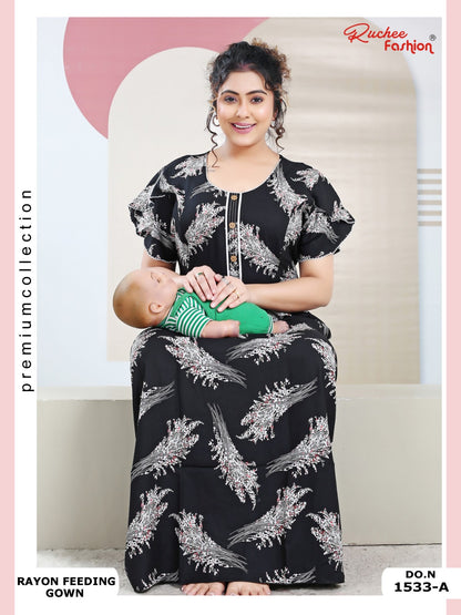 Rayon 1532-1534 Ruchee Fashion Feeding Night Gown Manufacturer Ahmedabad