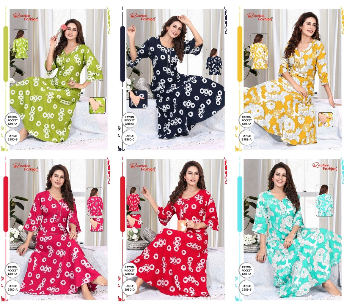 Rayon 2980-2989 Ruchee Fashion Night Gowns Supplier India