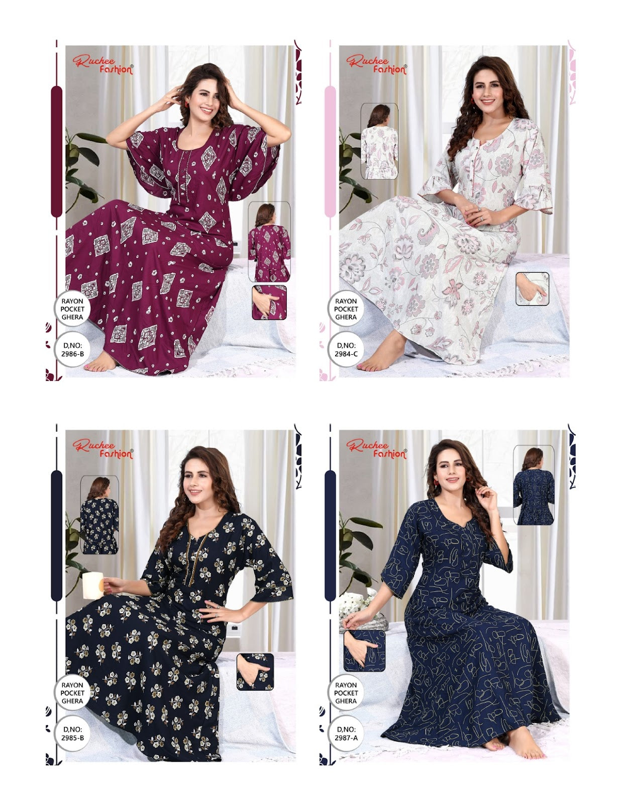 Rayon 2984-2988 Ruchee Fashion Night Gowns Wholesaler India