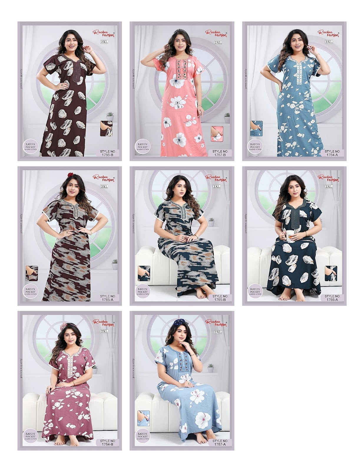 Rayon 2Xl Ruchee Fashion Night Gowns Exporter