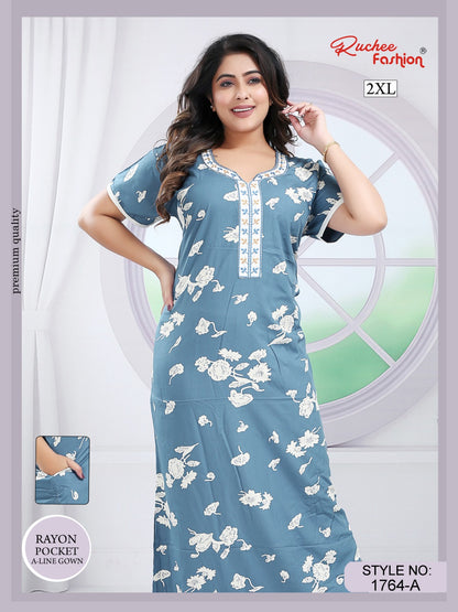 Rayon 2Xl Ruchee Fashion Night Gowns Exporter