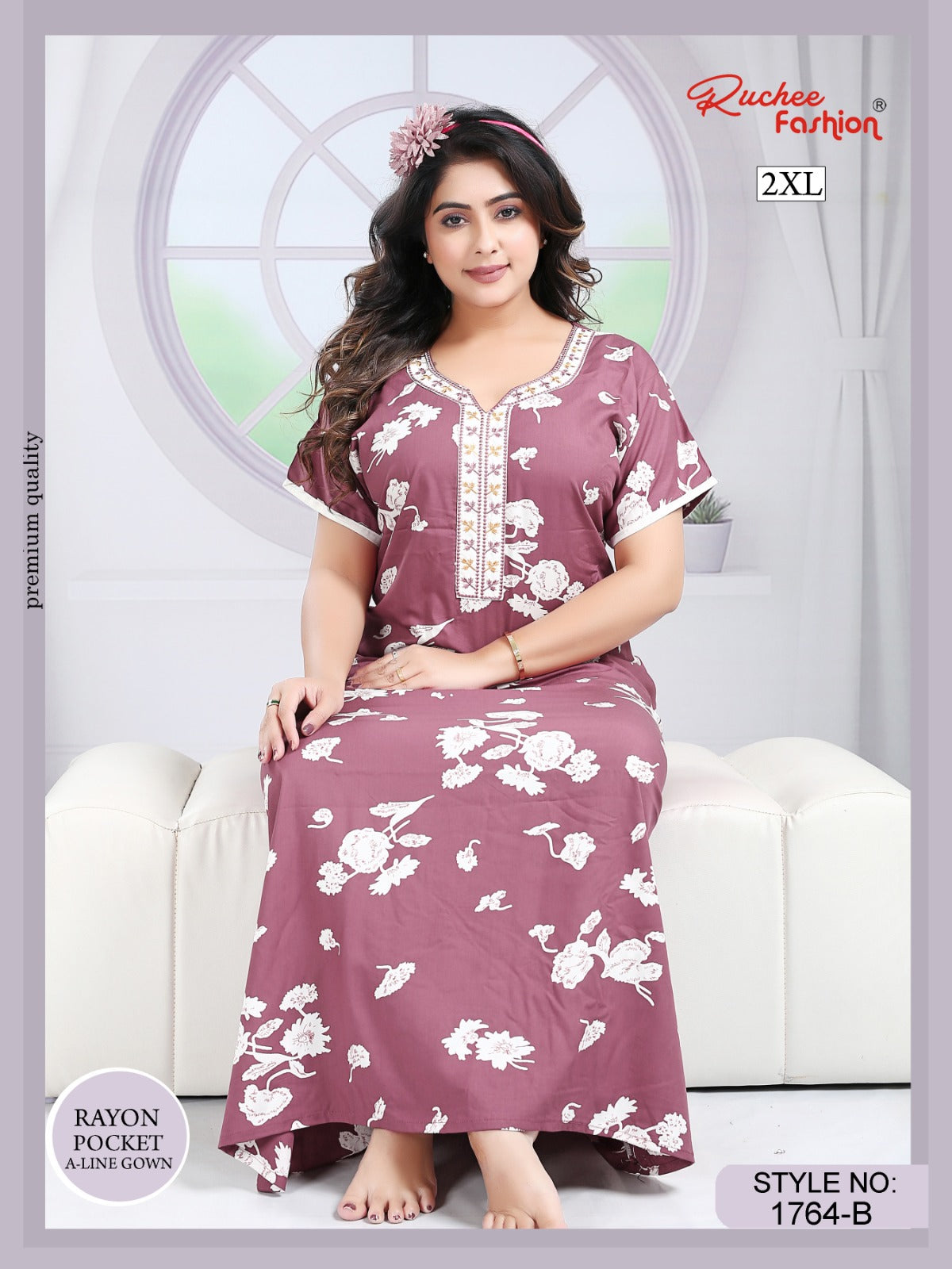 Rayon 2Xl Ruchee Fashion Night Gowns Exporter