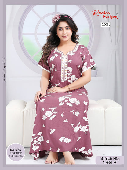 Rayon 2Xl Ruchee Fashion Night Gowns Exporter