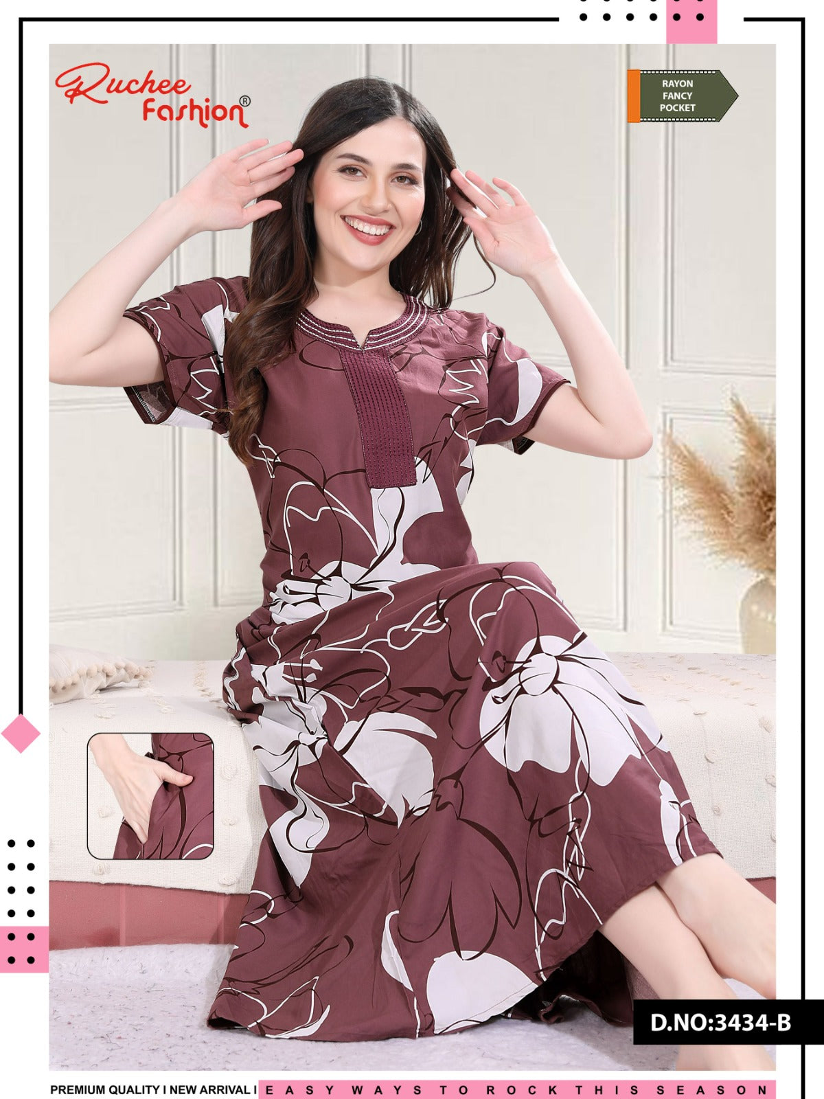 Rayon Aline 2025 Ruchee Fashion Night Gowns Wholesaler Gujarat