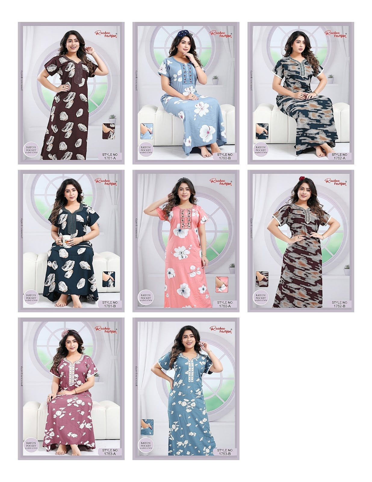 Rayon Free Size Ruchee Fashion Night Gowns Wholesaler