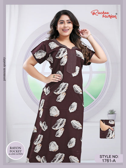 Rayon Free Size Ruchee Fashion Night Gowns Wholesaler